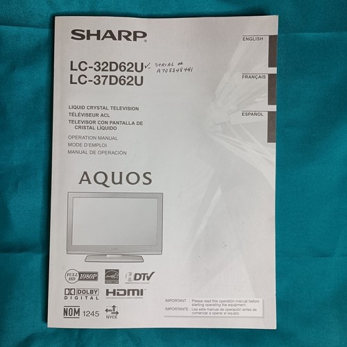Sharp 32d62u 37d62u - sharp, lc-32d62u