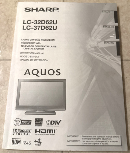 Sharp 32d62u 37d62u - lc-32d62u, lc-37d62u